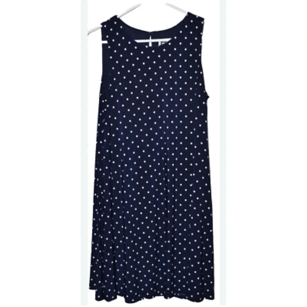 Anne Klein Blue White Polka Dot Sleeveless Dress Sz 10 Round Neck‎  Career